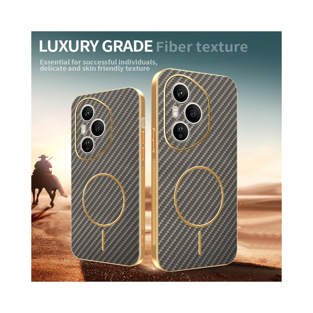 For-Honor-400-Pro-5G-(Global)-Phone-Case-Carbon-Fiber-Textured-Electroplated-TPU-Back-Cover-Coffee