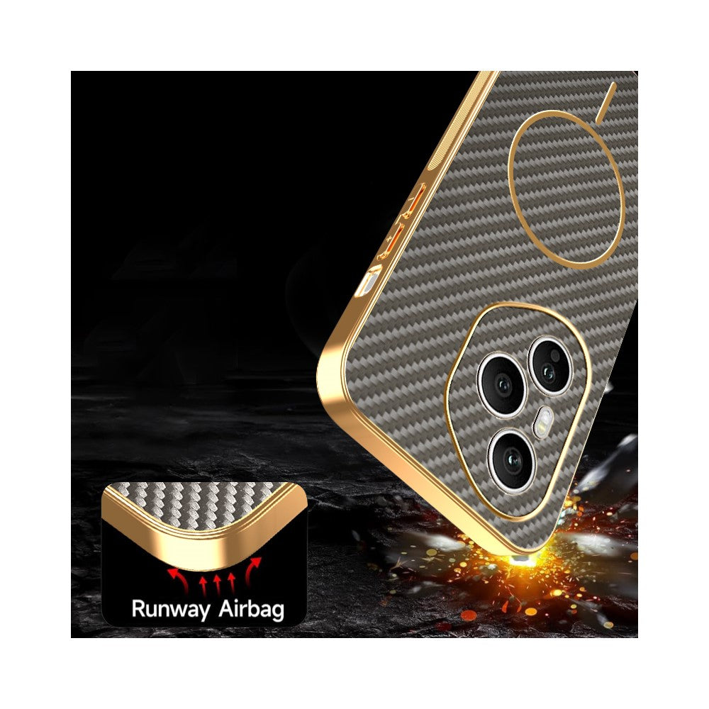 For-Honor-400-Pro-5G-(Global)-Phone-Case-Carbon-Fiber-Textured-Electroplated-TPU-Back-Cover-Coffee