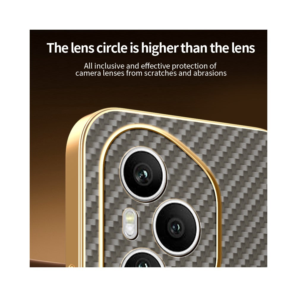 For-Honor-400-Pro-5G-(Global)-Phone-Case-Carbon-Fiber-Textured-Electroplated-TPU-Back-Cover-Coffee