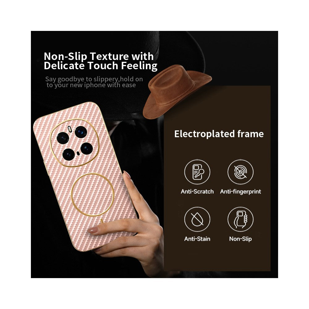 For-Honor-Magic7-Pro-5G-Phone-Case-Carbon-Fiber-Textured-Electroplated-TPU-Back-Cover-Pink