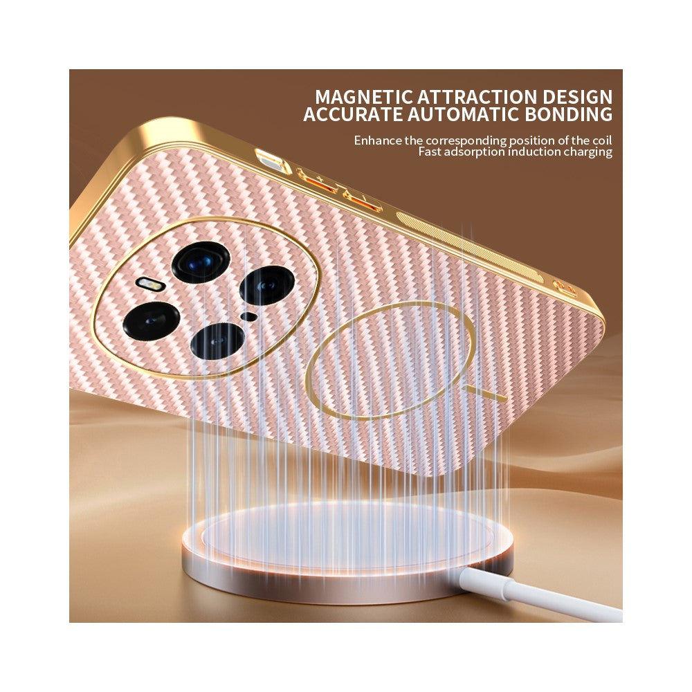 For-Honor-Magic7-Pro-5G-Phone-Case-Carbon-Fiber-Textured-Electroplated-TPU-Back-Cover-Pink