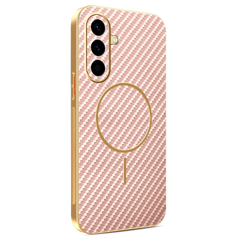 For-Samsung-Galaxy-A56-5G-Phone-Case-Carbon-Fiber-Textured-Electroplated-TPU-Back-Cover-Pink