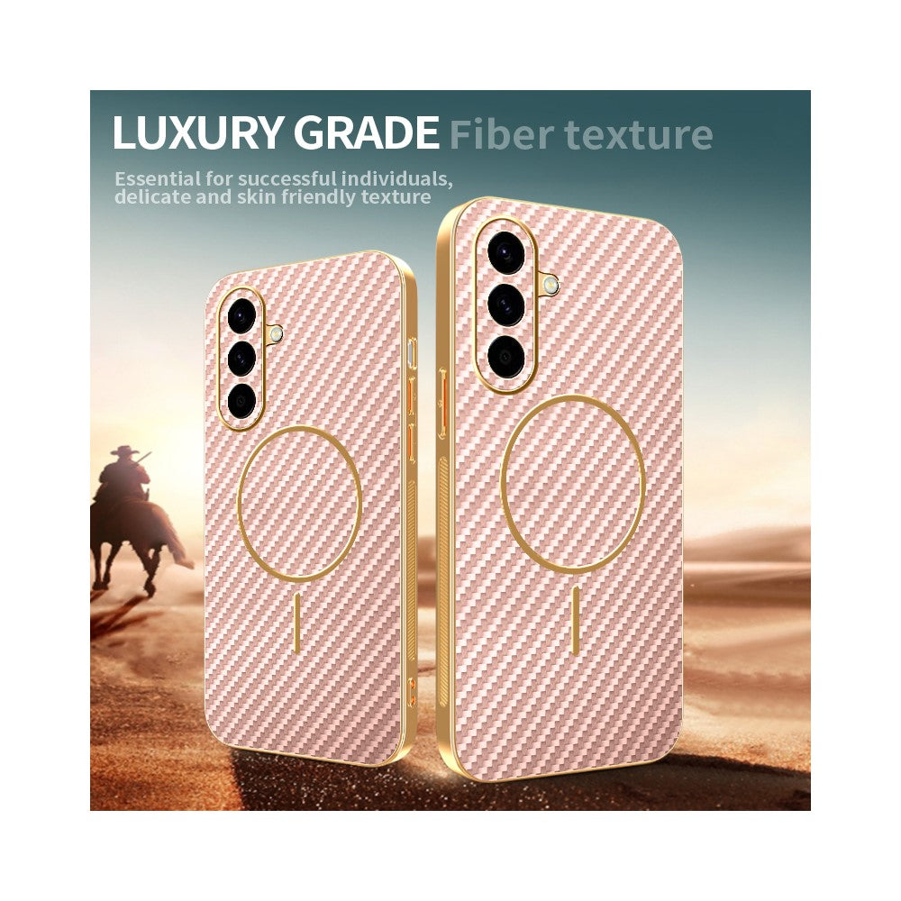 For-Samsung-Galaxy-A56-5G-Phone-Case-Carbon-Fiber-Textured-Electroplated-TPU-Back-Cover-Pink