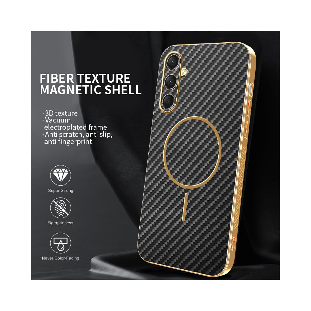 For-Samsung-Galaxy-A16-4G-/-A16-5G-Phone-Case-Carbon-Fiber-Textured-Electroplated-TPU-Back-Cover-Black