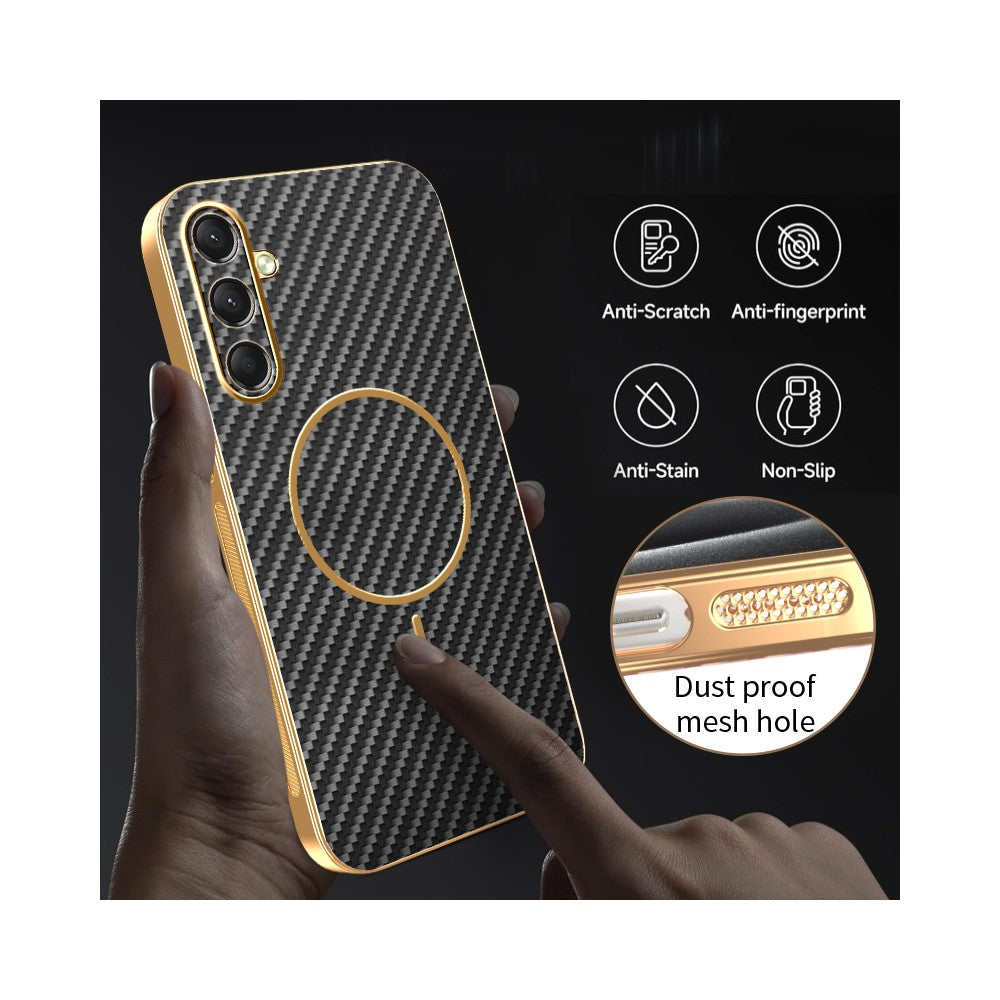 For-Samsung-Galaxy-A16-4G-/-A16-5G-Phone-Case-Carbon-Fiber-Textured-Electroplated-TPU-Back-Cover-Black