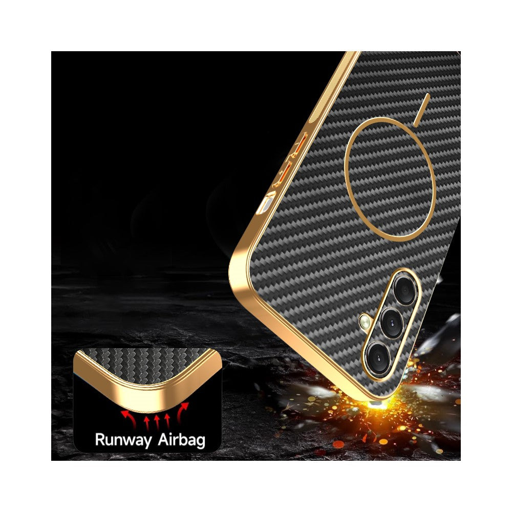 For-Samsung-Galaxy-A16-4G-/-A16-5G-Phone-Case-Carbon-Fiber-Textured-Electroplated-TPU-Back-Cover-Black