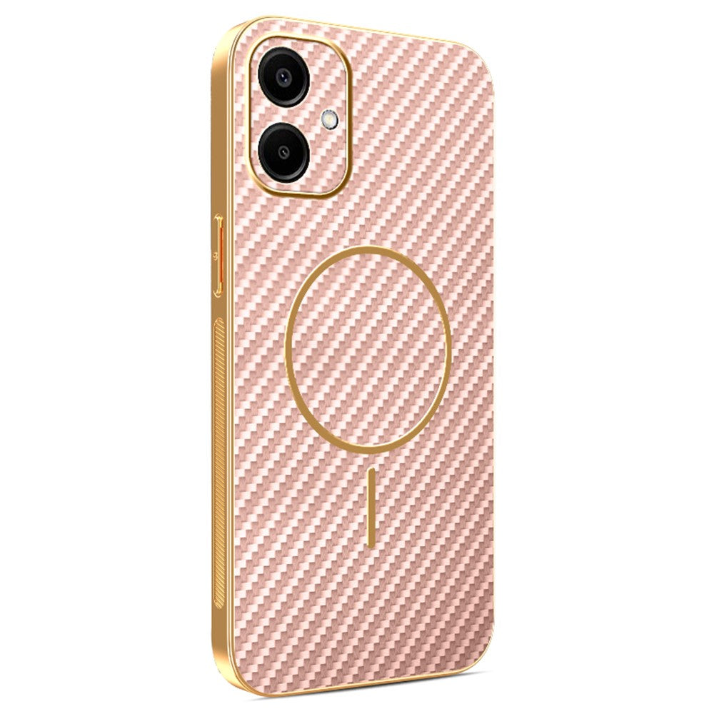 For-Samsung-Galaxy-A06-4G-Phone-Case-Carbon-Fiber-Textured-Electroplated-TPU-Back-Cover-Pink