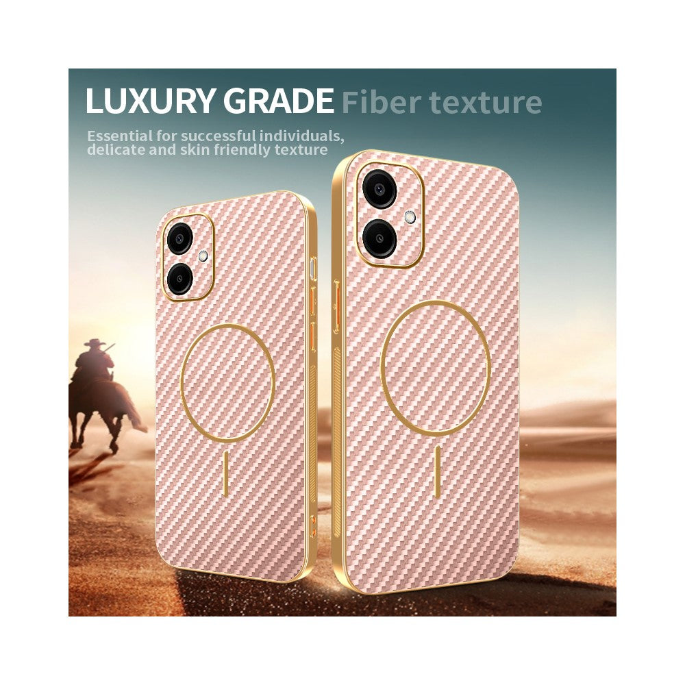 For-Samsung-Galaxy-A06-4G-Phone-Case-Carbon-Fiber-Textured-Electroplated-TPU-Back-Cover-Pink