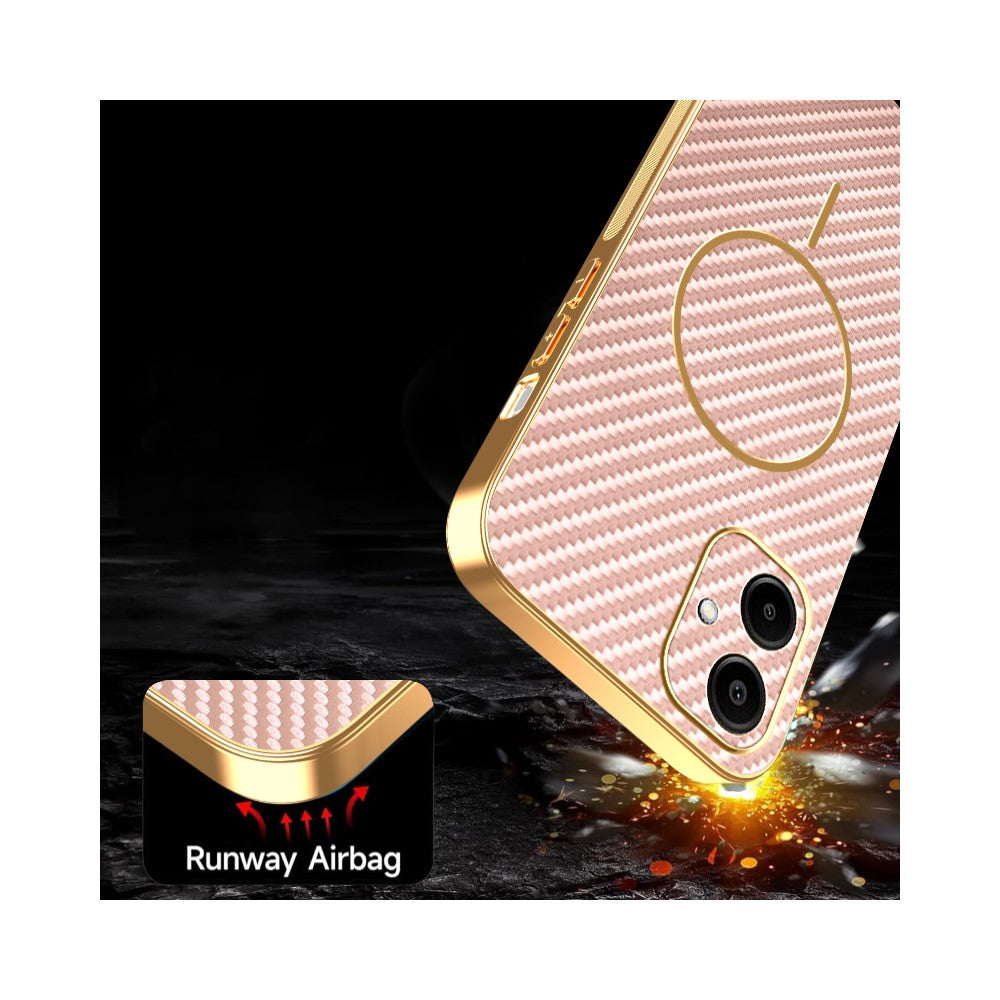 For-Samsung-Galaxy-A06-4G-Phone-Case-Carbon-Fiber-Textured-Electroplated-TPU-Back-Cover-Pink