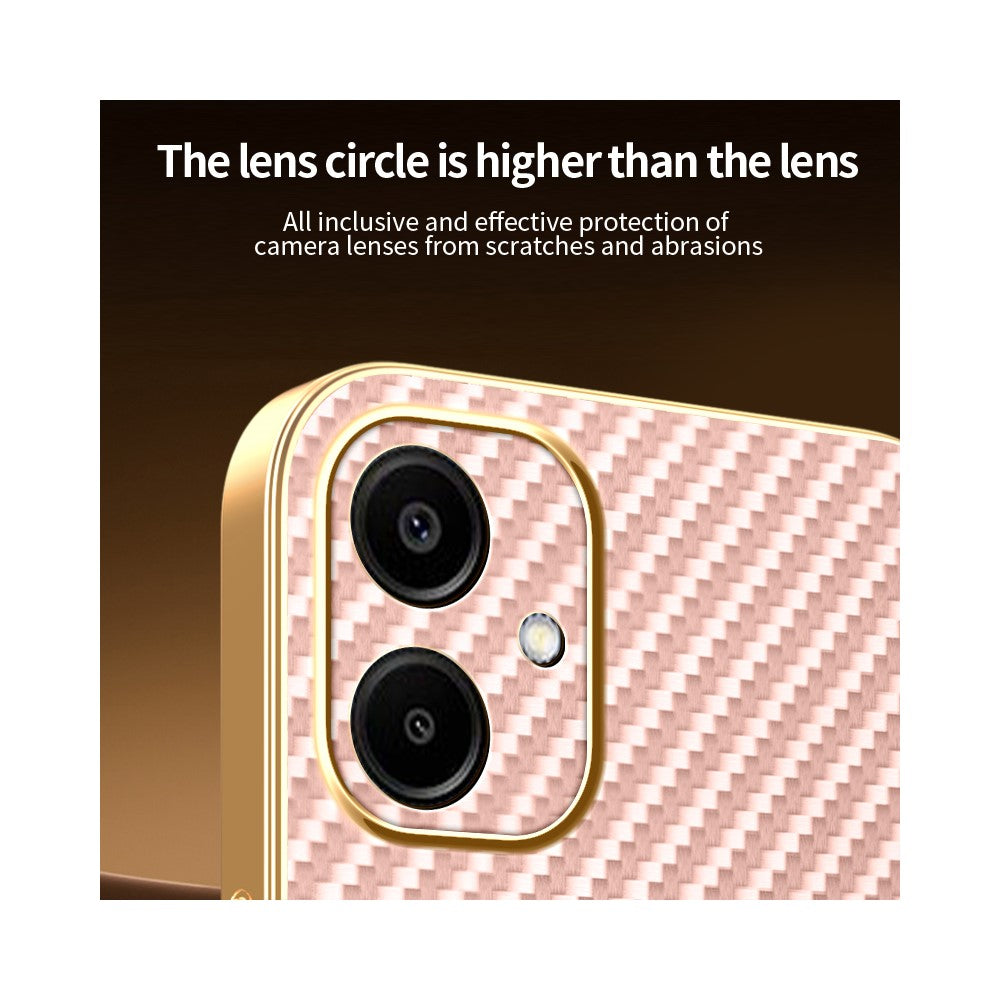 For-Samsung-Galaxy-A06-4G-Phone-Case-Carbon-Fiber-Textured-Electroplated-TPU-Back-Cover-Pink