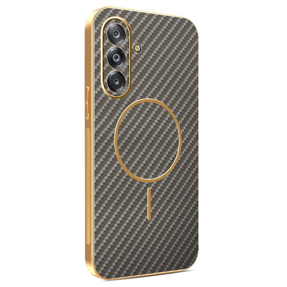 For-Samsung-Galaxy-A26-5G-Phone-Case-Carbon-Fiber-Textured-Electroplated-TPU-Back-Cover-Coffee