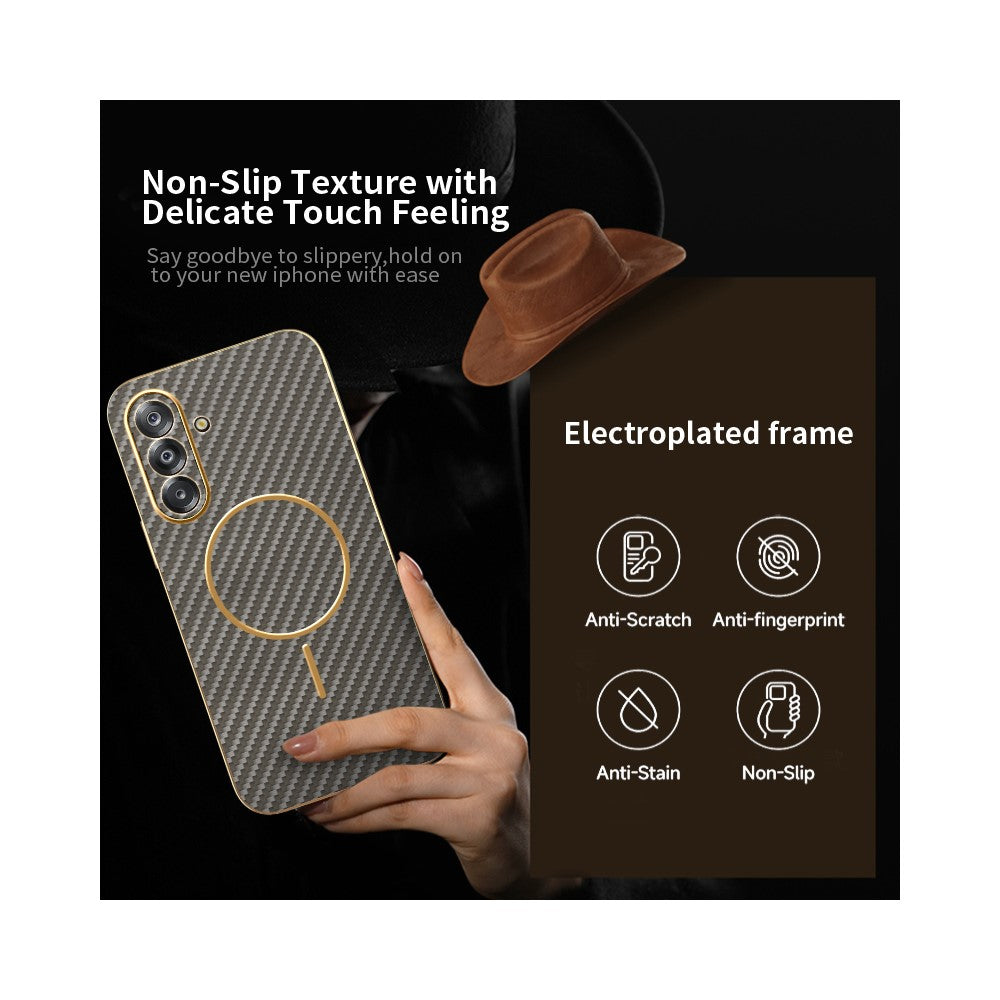 For-Samsung-Galaxy-A26-5G-Phone-Case-Carbon-Fiber-Textured-Electroplated-TPU-Back-Cover-Coffee