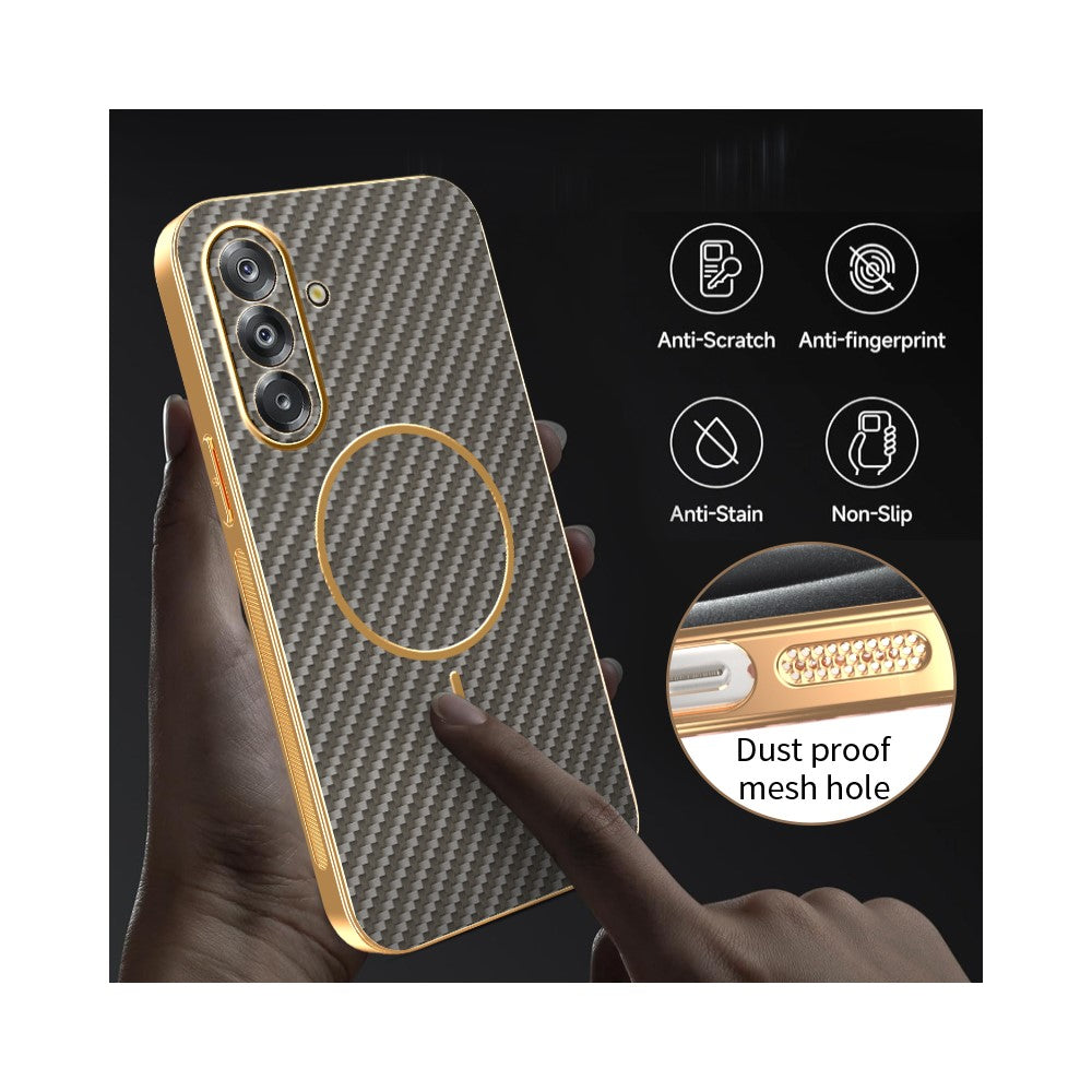 For-Samsung-Galaxy-A26-5G-Phone-Case-Carbon-Fiber-Textured-Electroplated-TPU-Back-Cover-Coffee