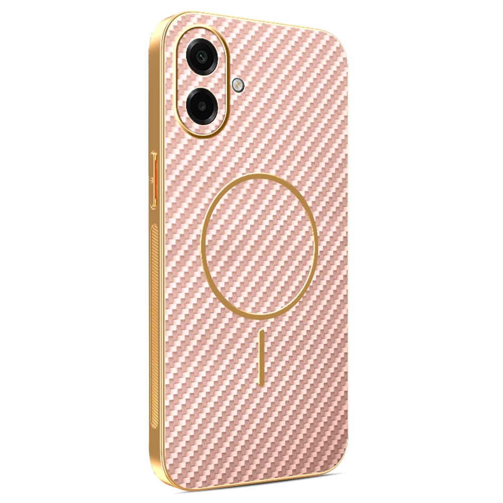 For-Samsung-Galaxy-A07-4G-Phone-Case-Carbon-Fiber-Textured-Electroplated-TPU-Back-Cover-Pink