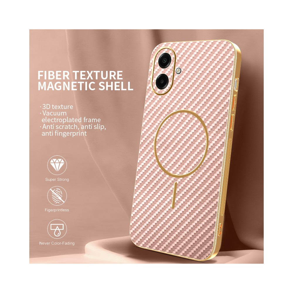 For-Samsung-Galaxy-A07-4G-Phone-Case-Carbon-Fiber-Textured-Electroplated-TPU-Back-Cover-Pink