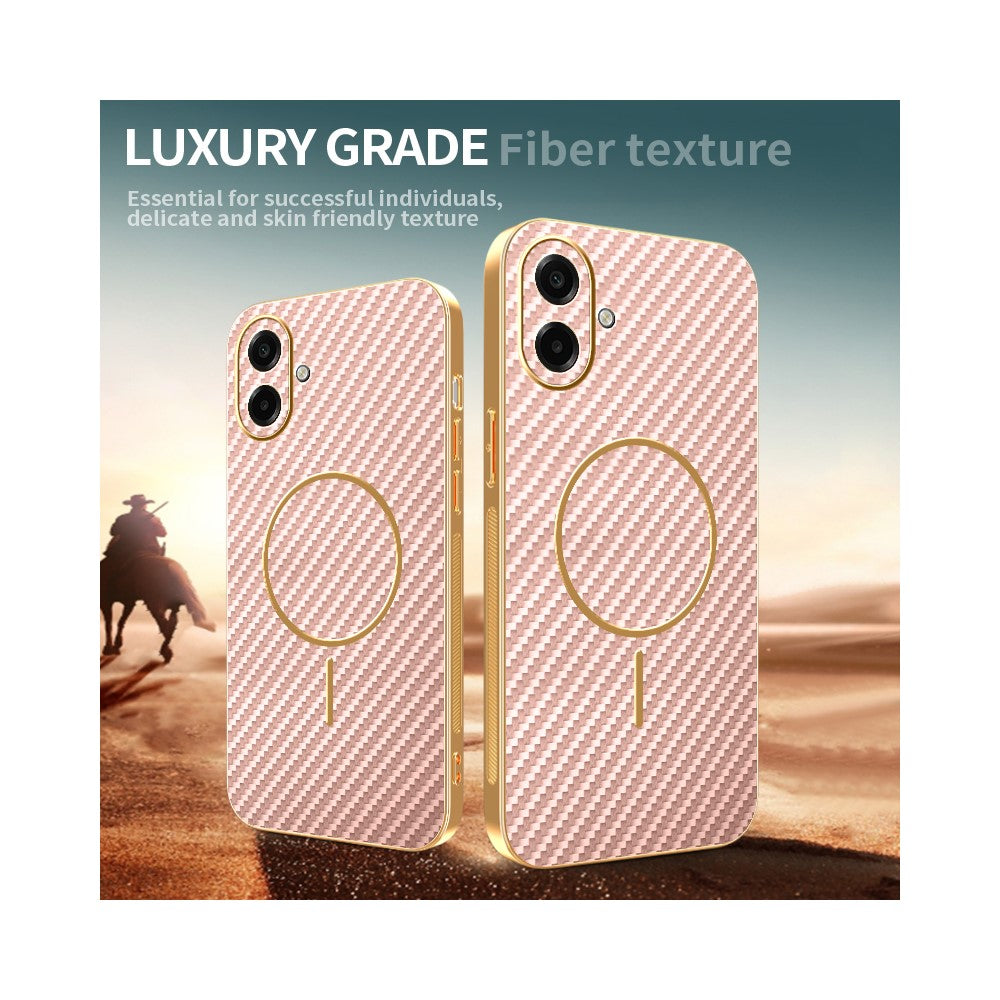 For-Samsung-Galaxy-A07-4G-Phone-Case-Carbon-Fiber-Textured-Electroplated-TPU-Back-Cover-Pink