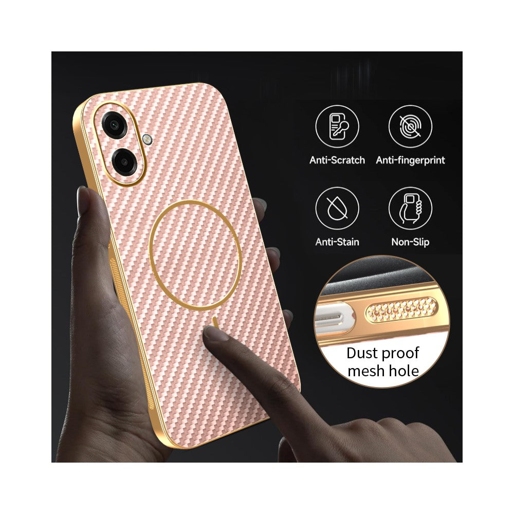 For-Samsung-Galaxy-A07-4G-Phone-Case-Carbon-Fiber-Textured-Electroplated-TPU-Back-Cover-Pink
