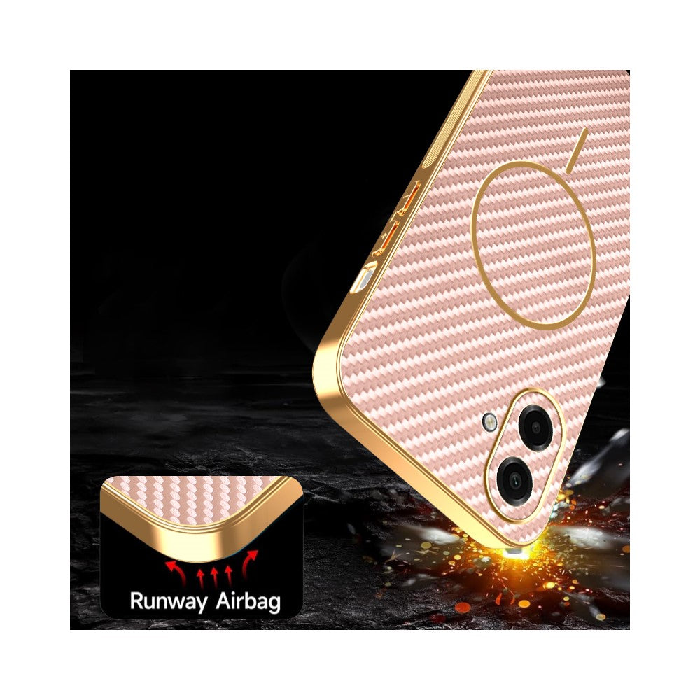 For-Samsung-Galaxy-A07-4G-Phone-Case-Carbon-Fiber-Textured-Electroplated-TPU-Back-Cover-Pink