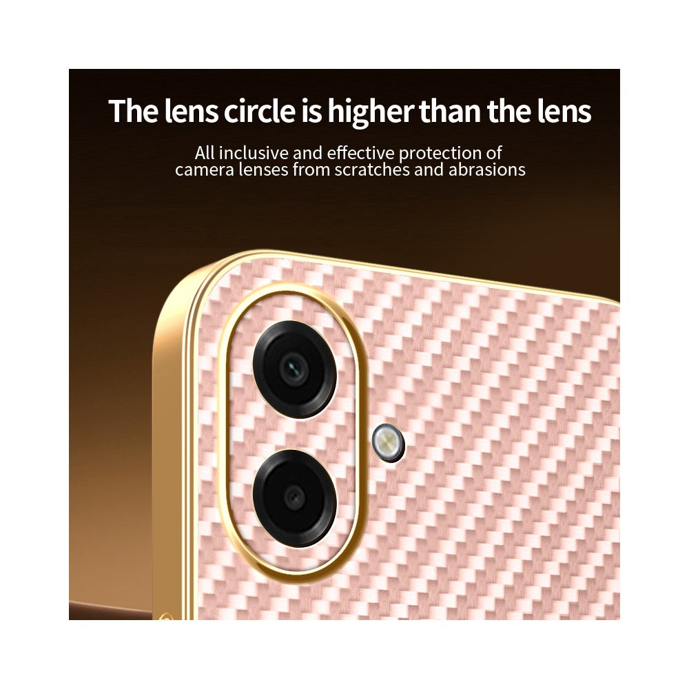 For-Samsung-Galaxy-A07-4G-Phone-Case-Carbon-Fiber-Textured-Electroplated-TPU-Back-Cover-Pink