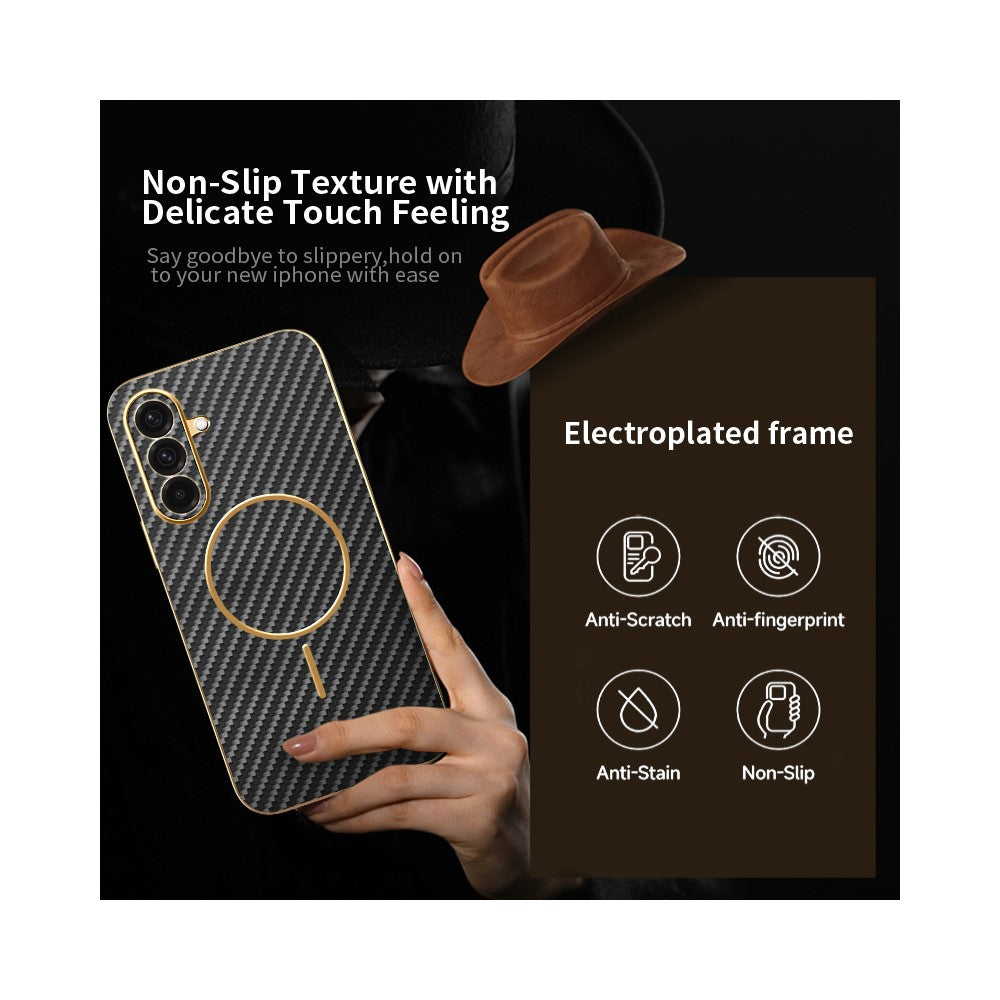For-Samsung-Galaxy-A36-5G-Phone-Case-Carbon-Fiber-Textured-Electroplated-TPU-Back-Cover-Black