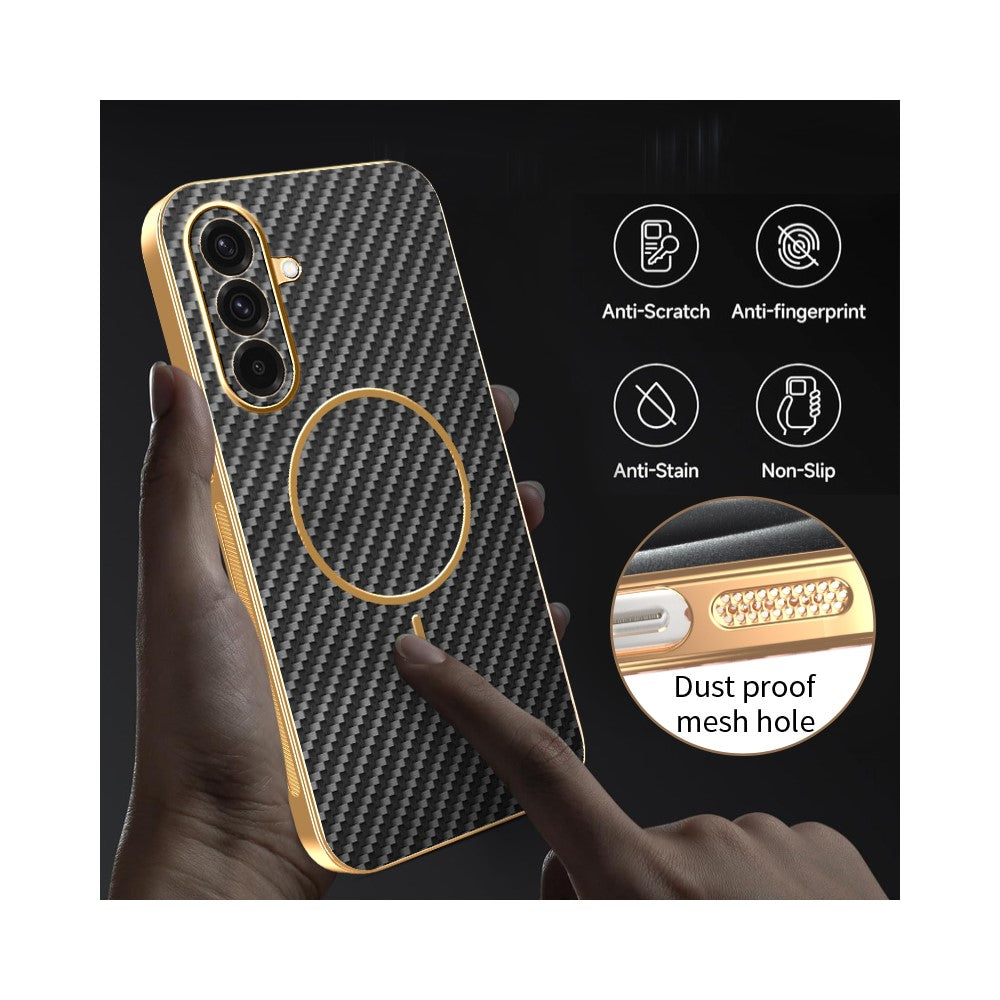 For-Samsung-Galaxy-A36-5G-Phone-Case-Carbon-Fiber-Textured-Electroplated-TPU-Back-Cover-Black