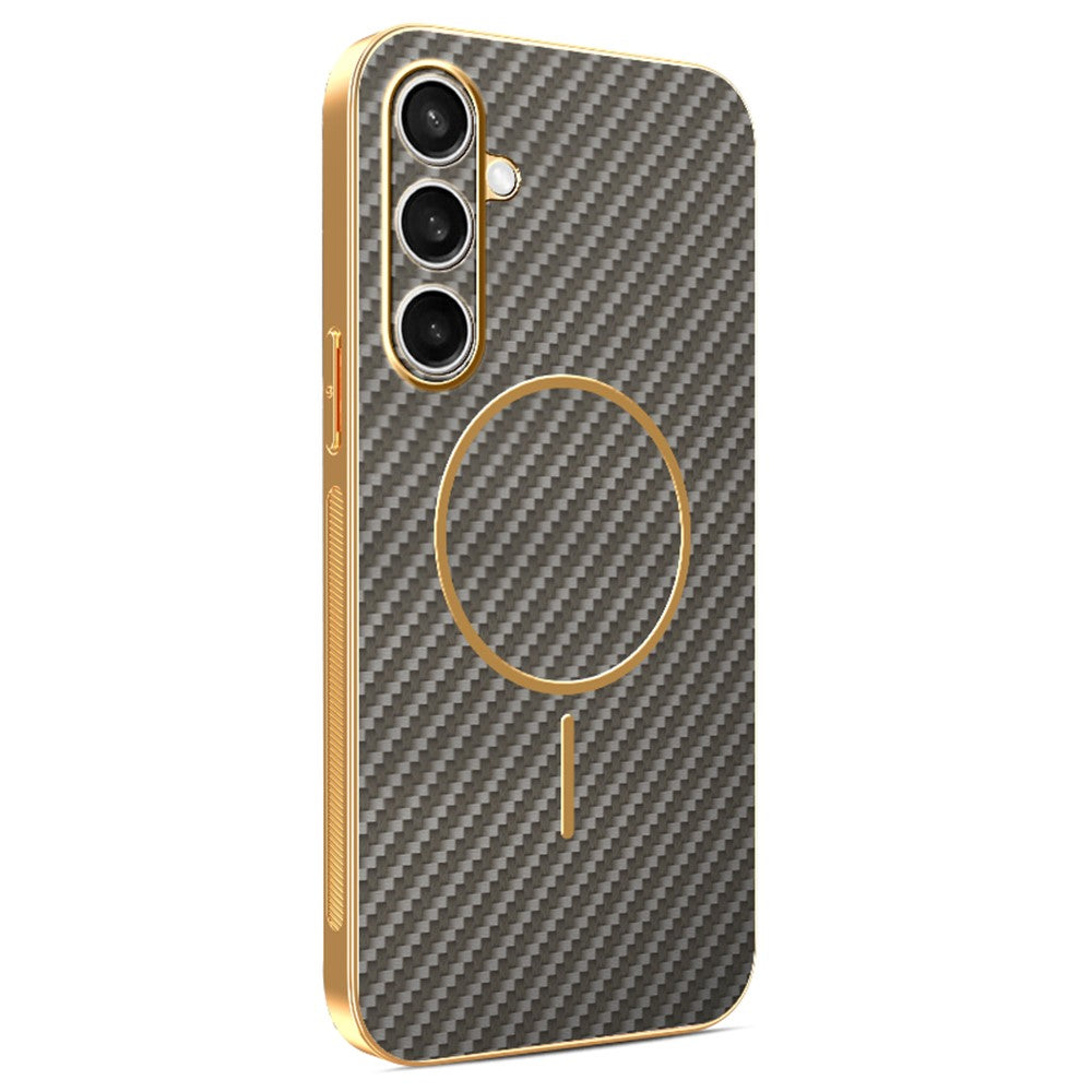 For-Samsung-Galaxy-S25-FE-Phone-Case-Carbon-Fiber-Textured-Electroplated-TPU-Back-Cover-Coffee