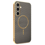 For-Samsung-Galaxy-S25-FE-Phone-Case-Carbon-Fiber-Textured-Electroplated-TPU-Back-Cover-Coffee