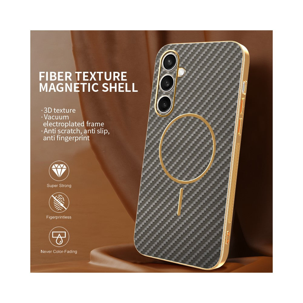 For-Samsung-Galaxy-S25-FE-Phone-Case-Carbon-Fiber-Textured-Electroplated-TPU-Back-Cover-Coffee