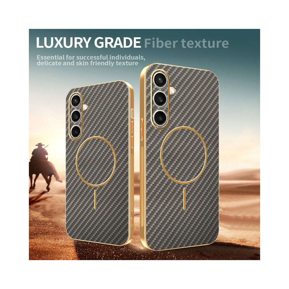 For-Samsung-Galaxy-S25-FE-Phone-Case-Carbon-Fiber-Textured-Electroplated-TPU-Back-Cover-Coffee