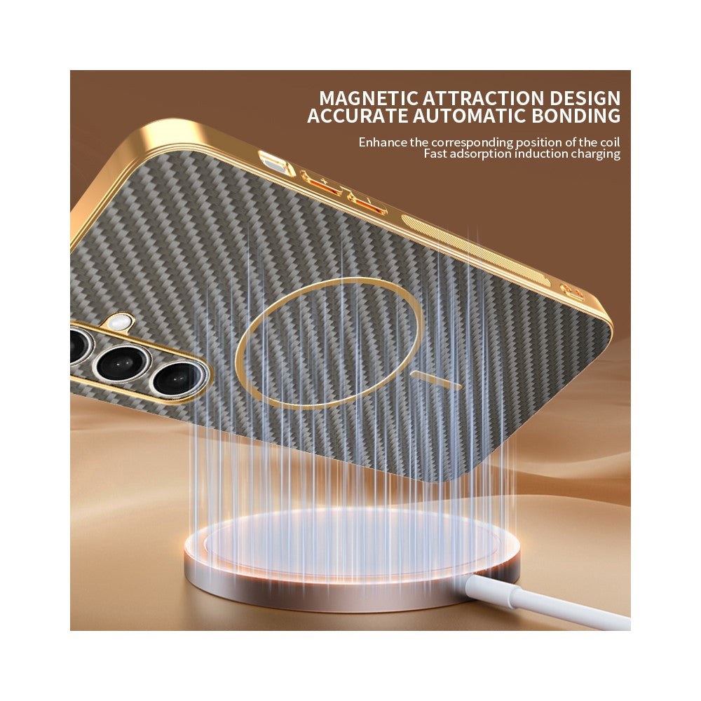 For-Samsung-Galaxy-S25-FE-Phone-Case-Carbon-Fiber-Textured-Electroplated-TPU-Back-Cover-Coffee