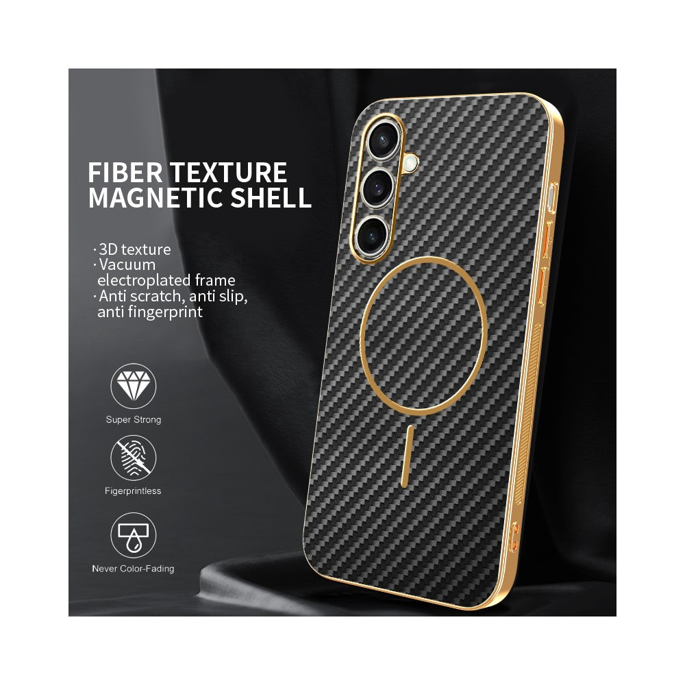 For-Samsung-Galaxy-S24-FE-Phone-Case-Carbon-Fiber-Textured-Electroplated-TPU-Back-Cover-Black