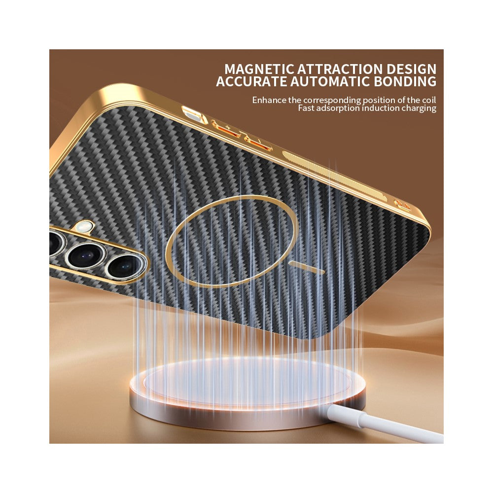 For-Samsung-Galaxy-S24-FE-Phone-Case-Carbon-Fiber-Textured-Electroplated-TPU-Back-Cover-Black