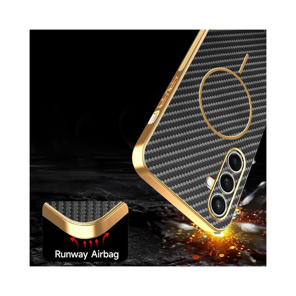 For-Samsung-Galaxy-S24-FE-Phone-Case-Carbon-Fiber-Textured-Electroplated-TPU-Back-Cover-Black