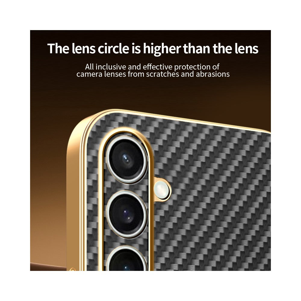 For-Samsung-Galaxy-S24-FE-Phone-Case-Carbon-Fiber-Textured-Electroplated-TPU-Back-Cover-Black