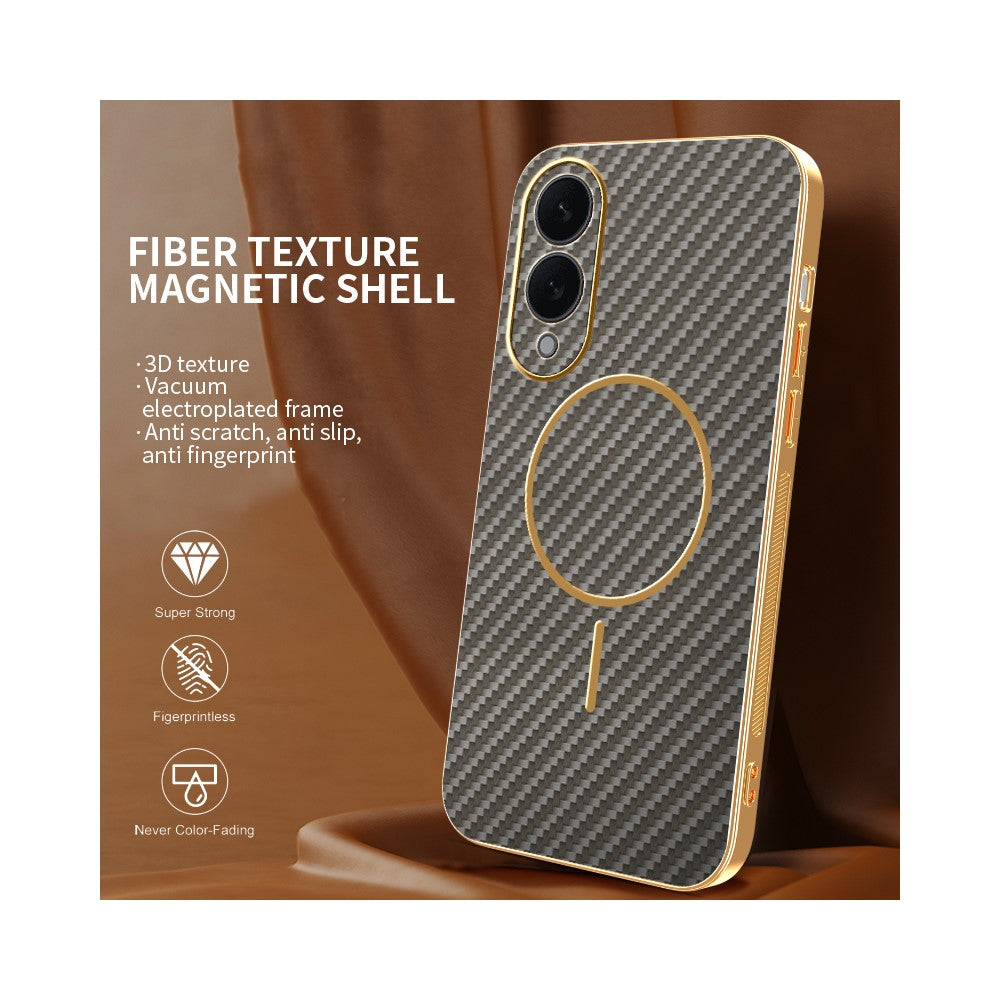 For-Samsung-Galaxy-S25-Edge-Phone-Case-Carbon-Fiber-Textured-Electroplated-TPU-Back-Cover-Coffee