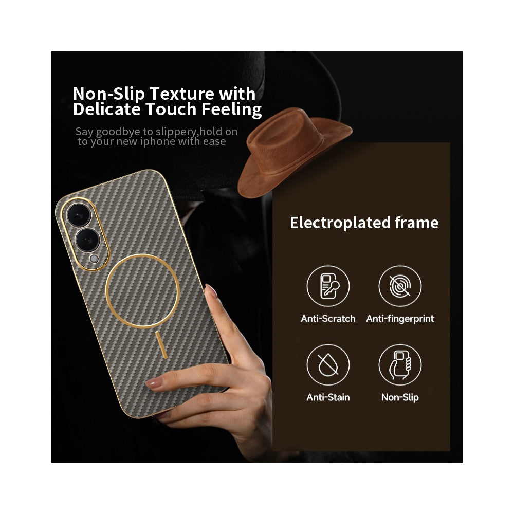 For-Samsung-Galaxy-S25-Edge-Phone-Case-Carbon-Fiber-Textured-Electroplated-TPU-Back-Cover-Coffee