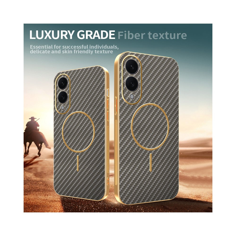 For-Samsung-Galaxy-S25-Edge-Phone-Case-Carbon-Fiber-Textured-Electroplated-TPU-Back-Cover-Coffee