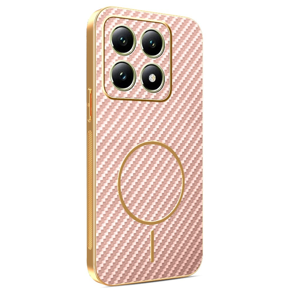 For-Xiaomi-14T-Phone-Case-Carbon-Fiber-Textured-Electroplated-TPU-Back-Cover-Pink