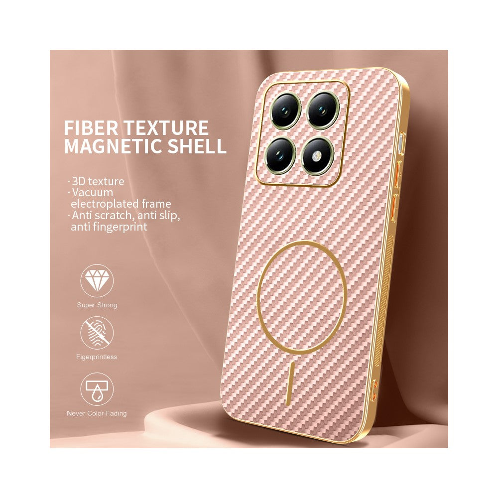 For-Xiaomi-14T-Phone-Case-Carbon-Fiber-Textured-Electroplated-TPU-Back-Cover-Pink