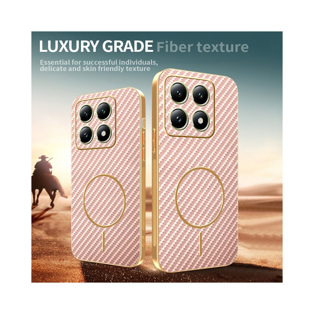 For-Xiaomi-14T-Phone-Case-Carbon-Fiber-Textured-Electroplated-TPU-Back-Cover-Pink