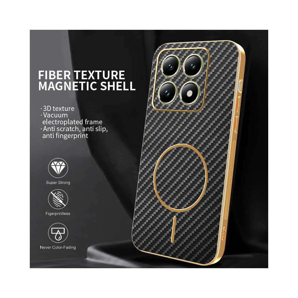 For-Xiaomi-14T-Phone-Case-Carbon-Fiber-Textured-Electroplated-TPU-Back-Cover-Black
