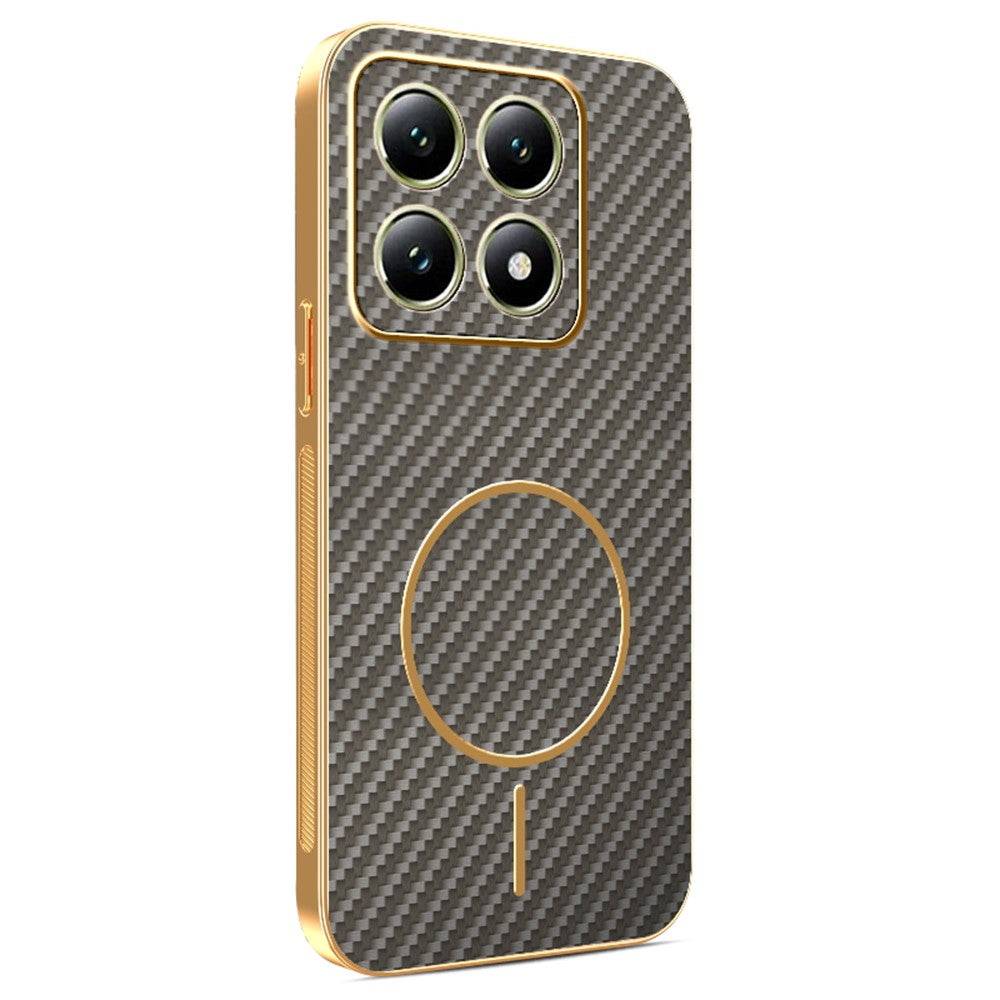 For-Xiaomi-14T-Phone-Case-Carbon-Fiber-Textured-Electroplated-TPU-Back-Cover-Coffee
