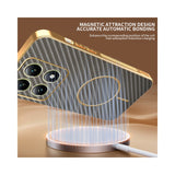 For-Xiaomi-14T-Phone-Case-Carbon-Fiber-Textured-Electroplated-TPU-Back-Cover-Coffee