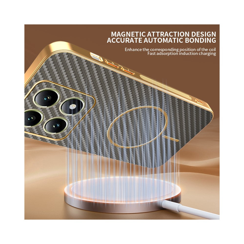 For-Xiaomi-14T-Phone-Case-Carbon-Fiber-Textured-Electroplated-TPU-Back-Cover-Coffee