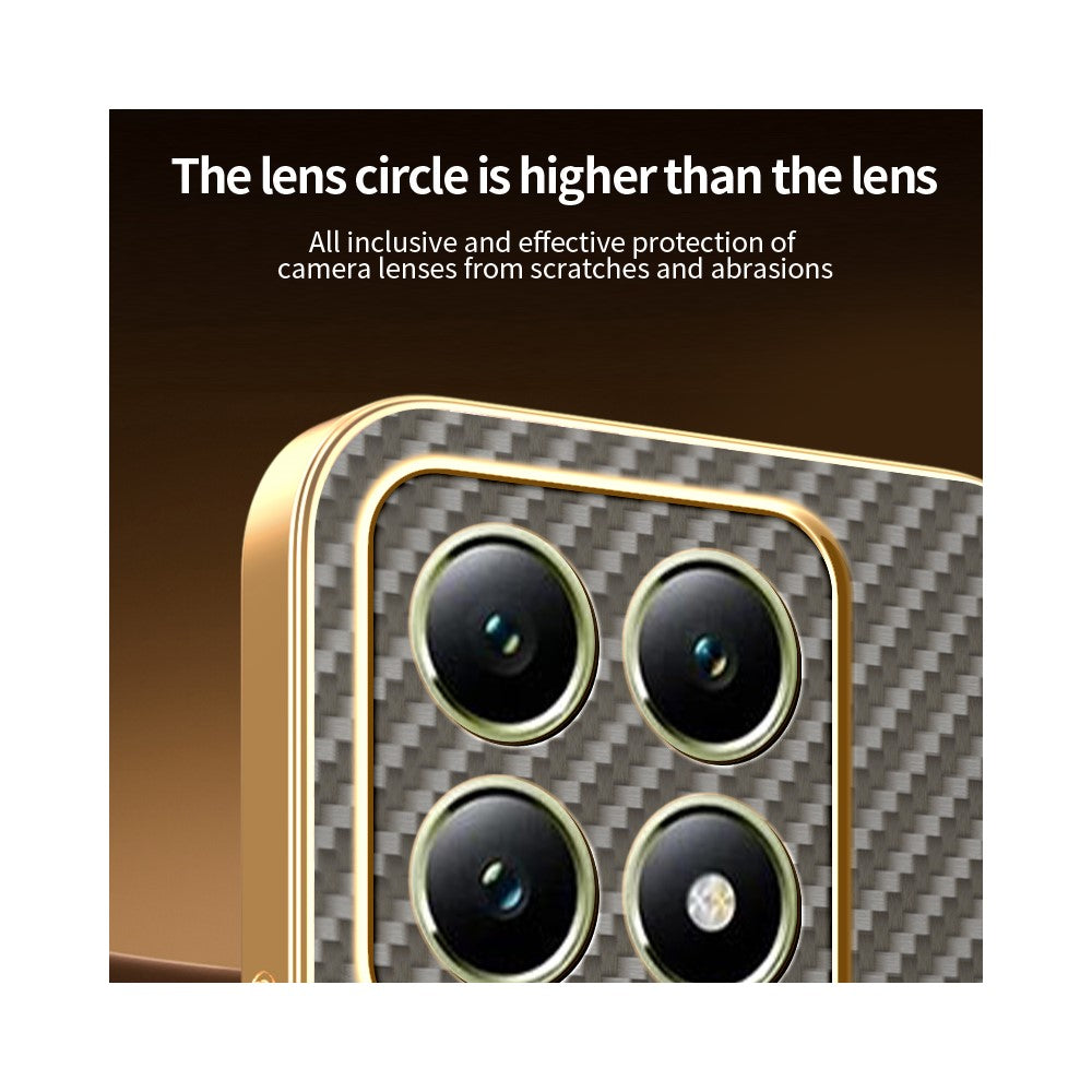 For-Xiaomi-14T-Phone-Case-Carbon-Fiber-Textured-Electroplated-TPU-Back-Cover-Coffee