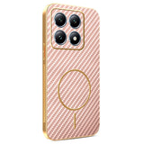 For-Xiaomi-14T-Pro-Phone-Case-Carbon-Fiber-Textured-Electroplated-TPU-Back-Cover-Pink