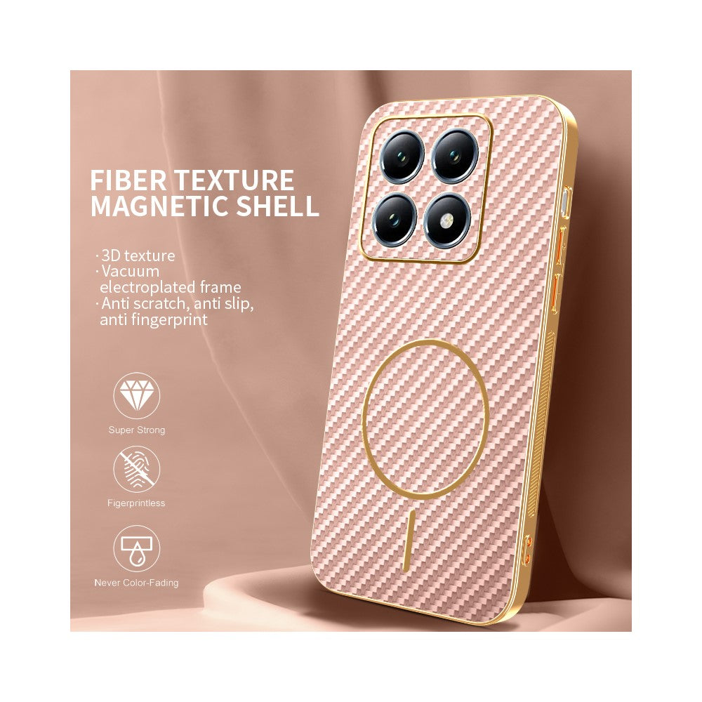 For-Xiaomi-14T-Pro-Phone-Case-Carbon-Fiber-Textured-Electroplated-TPU-Back-Cover-Pink
