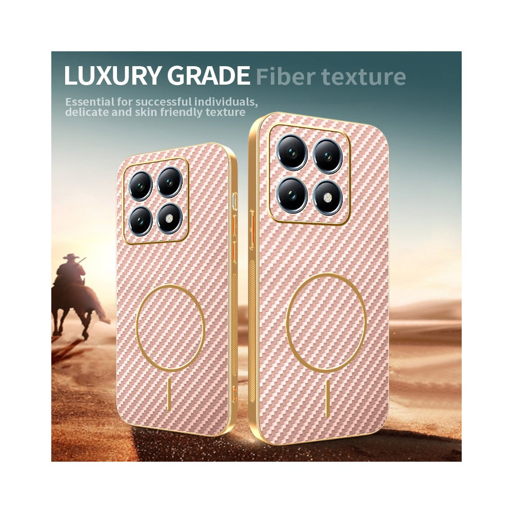 For-Xiaomi-14T-Pro-Phone-Case-Carbon-Fiber-Textured-Electroplated-TPU-Back-Cover-Pink