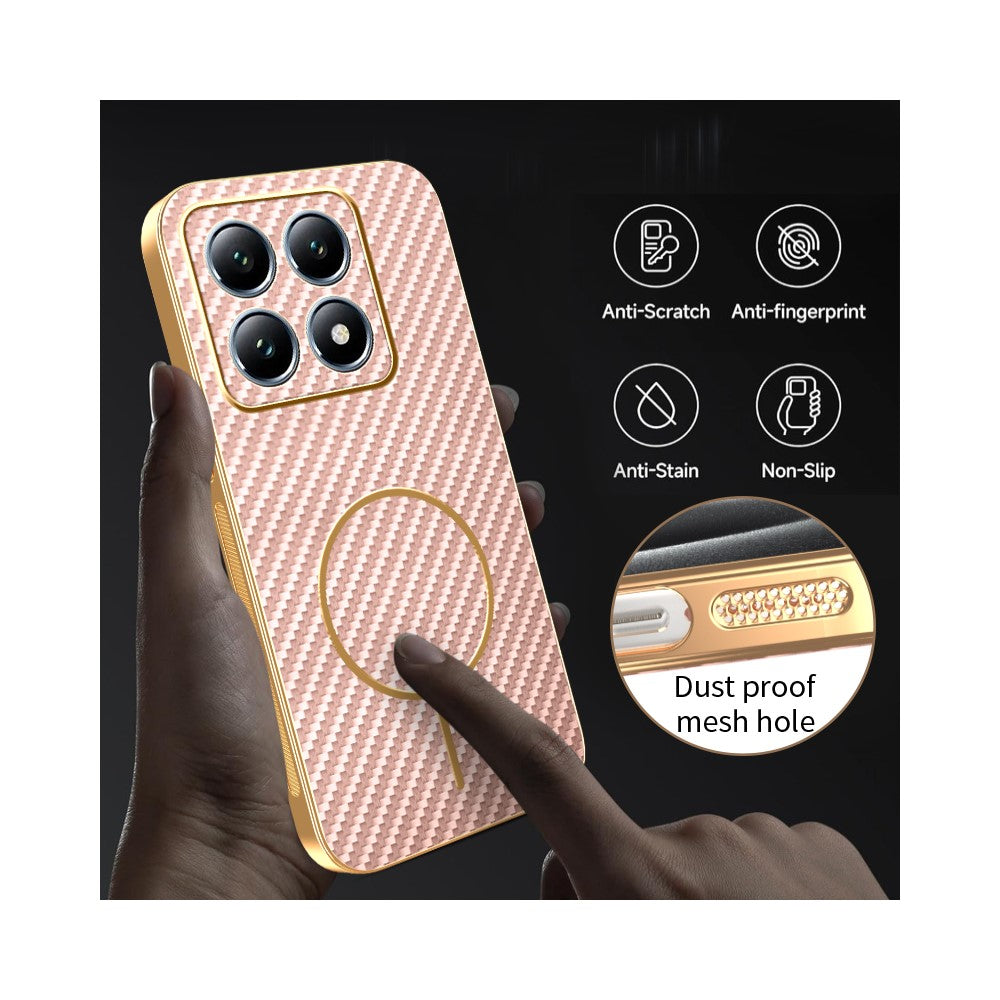 For-Xiaomi-14T-Pro-Phone-Case-Carbon-Fiber-Textured-Electroplated-TPU-Back-Cover-Pink