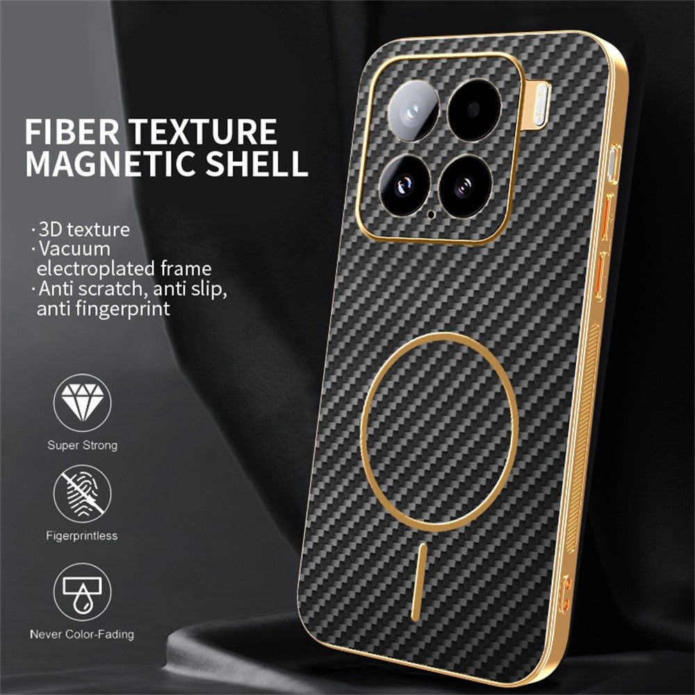 For-Xiaomi-15-Phone-Case-Carbon-Fiber-Textured-Electroplated-TPU-Back-Cover-Black